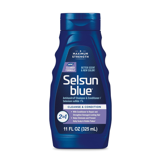 Selsun Blue ®️ Antidandruff Shampoo & Conditioner / Selenium Sulfide 1% Cleanse & Condition • Anti-Roos Shampoo Tegen Beschadigde Haren, Jeuk, Irritatie, Schilfers & Roodheid • 1x325ml