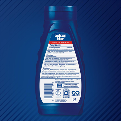 Selsun Blue ®️ Antidandruff Shampoo / Selenium Sulfide 1% Medicated • Anti-Roos Shampoo Tegen Beschadigde Haren, Jeuk, Irritatie, Schilfers & Roodheid • 1x325ml